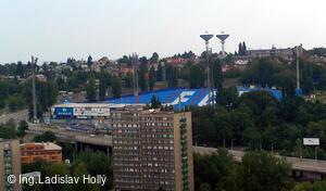 Nová radnice - pohled z vyhlídkové věže, Bazaly, FC Baník, Ostrava